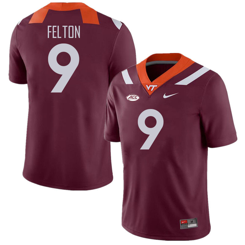 Men #9 Da'Quan Felton Virginia Tech Hokies College Football Jerseys Stitched Sale-Maroon